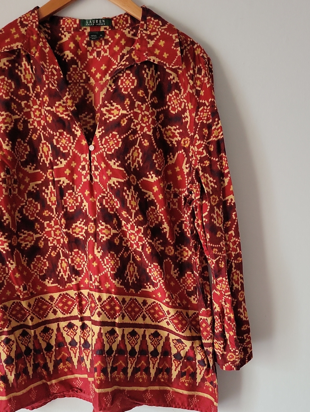 Lauren Ralph Lauren Red & Gold Printed Button-Front Tunic Shirt 100% Cotton - Picture 3 of 7